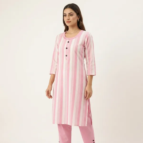 Pink_Khadi_Cotton_Striped_Straight_Kurta_Pant_Set_For_Women