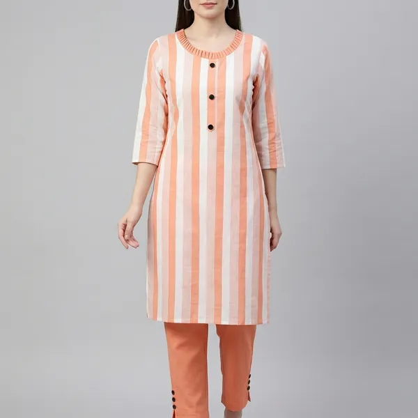 Peach_Khadi_Cotton_Striped_Straight_Kurta_Pant_Set_For_Women