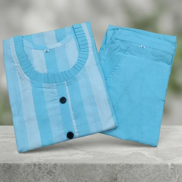 Blue_Cotton_Blend_Straight_Kurta_Pant_Set_For_Women