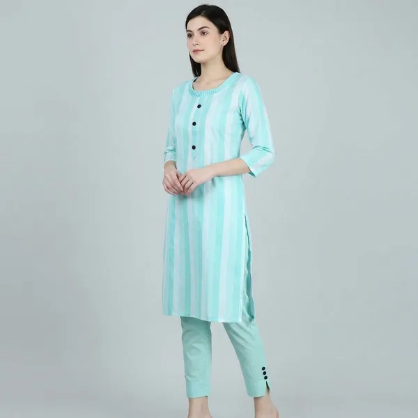 Blue_Cotton_Blend_Straight_Kurta_Pant_Set_For_Women