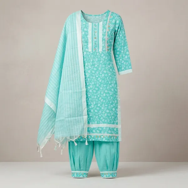 Green_Cotton_Blend_Afghani_Salwar_Kurta_Set_For_Women
