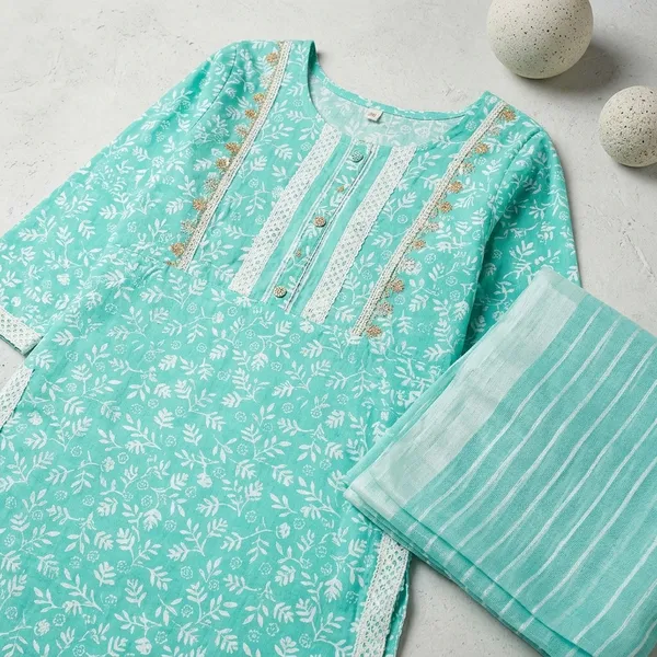 Green_Cotton_Blend_Afghani_Salwar_Kurta_Set_For_Women