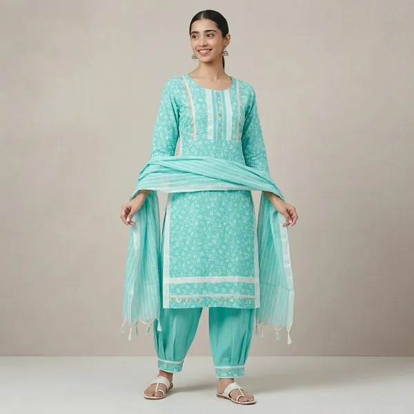 Green_Cotton_Blend_Afghani_Salwar_Kurta_Set_For_Women