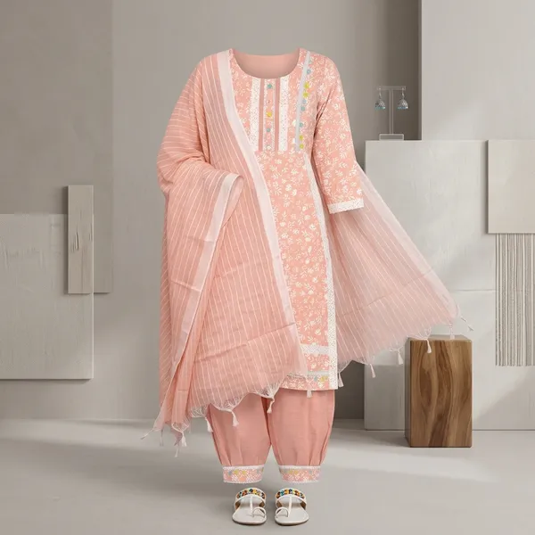Peach_Cotton_Blend_Afghani_Salwar_Kurta_Set_For_Women