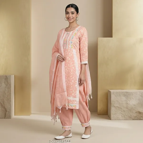 Peach_Cotton_Blend_Afghani_Salwar_Kurta_Set_For_Women