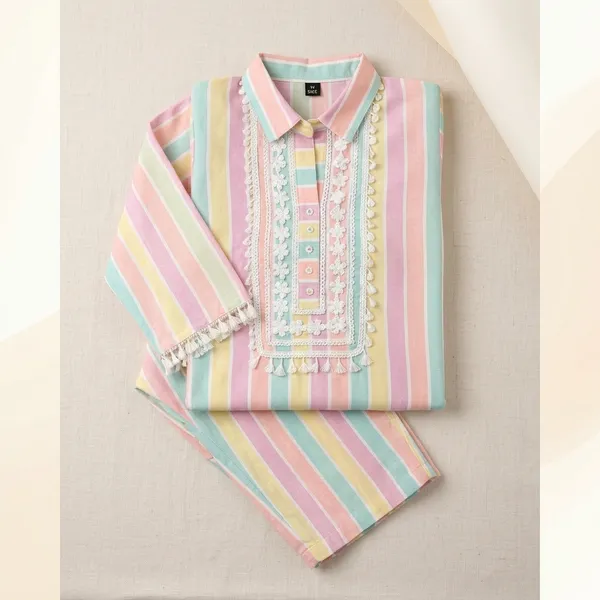 MulticolorCotton_Blend_Stripe_A-Line_Afghani_Salwar_Kurta_Set_For_Women