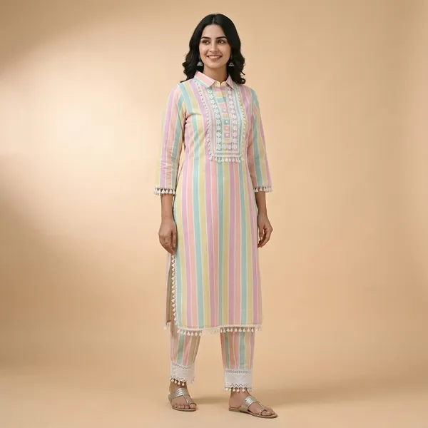 MulticolorCotton_Blend_Stripe_A-Line_Afghani_Salwar_Kurta_Set_For_Women