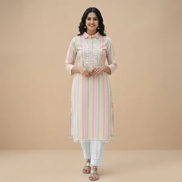 MulticolorCotton_Blend_Stripe_A-Line_Afghani_Salwar_Kurta_Set_For_Women