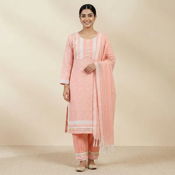 Peach_Cotton_Blend_Afghani_Salwar_Kurta_Dupatta_Set_For_Women