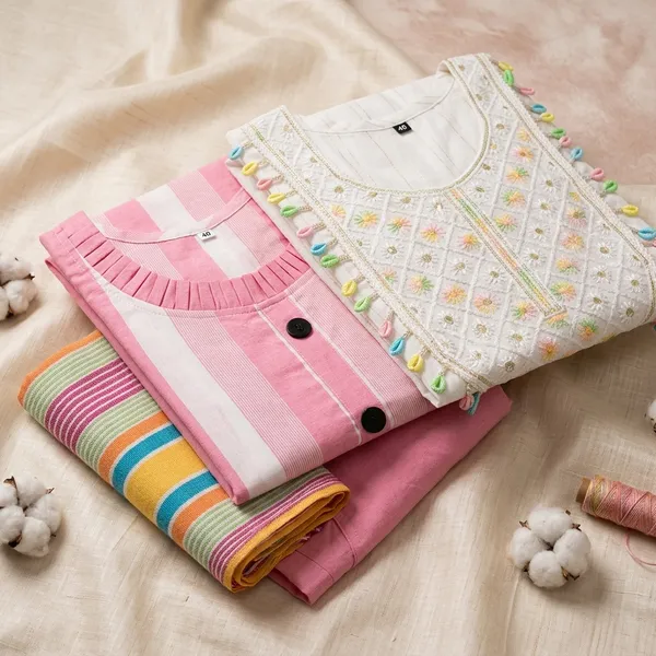 White_And_Pink_Cotton_Blend_Kurta_Set_Combo_For_Women_Pack_Of_2