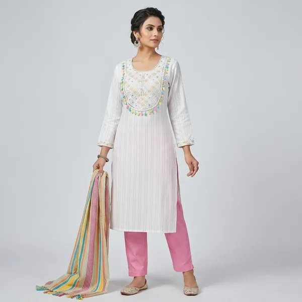White_And_Pink_Cotton_Blend_Kurta_Set_Combo_For_Women_Pack_Of_2