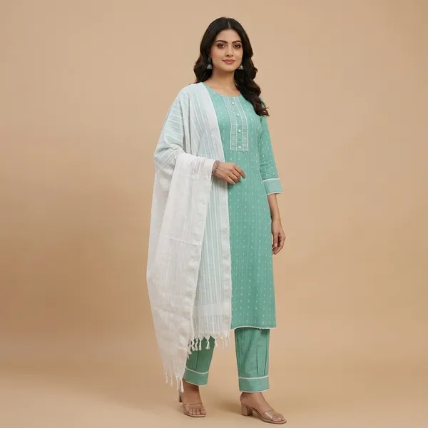 Green_Cotton_Afghani_Salwar_Kurta_Dupatta_Set_For_Women