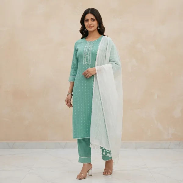 Green_Cotton_Afghani_Salwar_Kurta_Dupatta_Set_For_Women