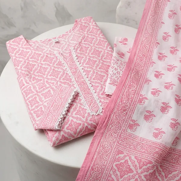 Pink_Cotton_Printed_Kurta_Trouser_Dupatta_Set_For_Women