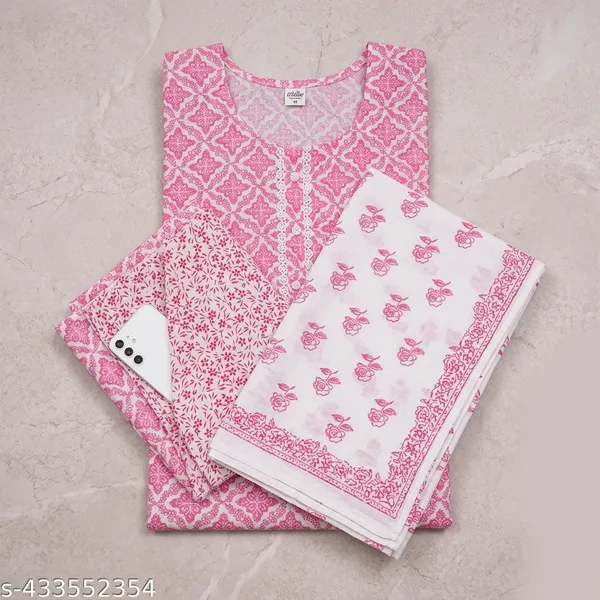 Pink_Cotton_Printed_Kurta_Trouser_Dupatta_Set_For_Women