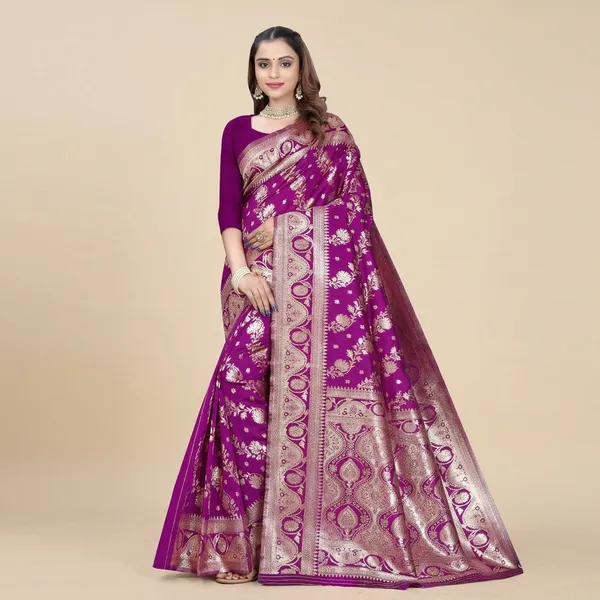 Purple_Silk_And_Polyester_Saree_With_Blouse_Piece_For_Women