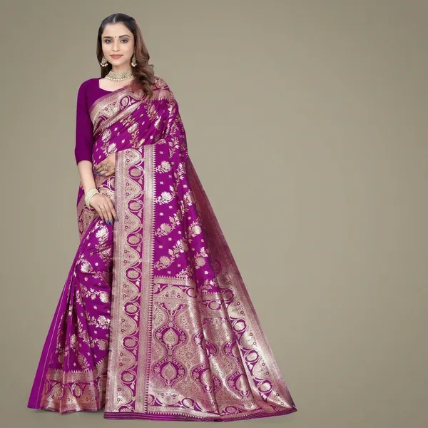 Purple_Silk_And_Polyester_Saree_With_Blouse_Piece_For_Women