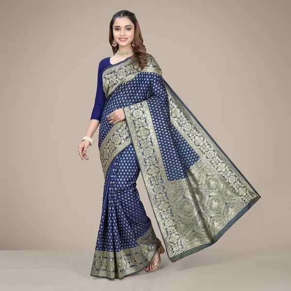 Navy_Blue_Silk_And_Polyester_Saree_With_Blouse_Piece_For_Women