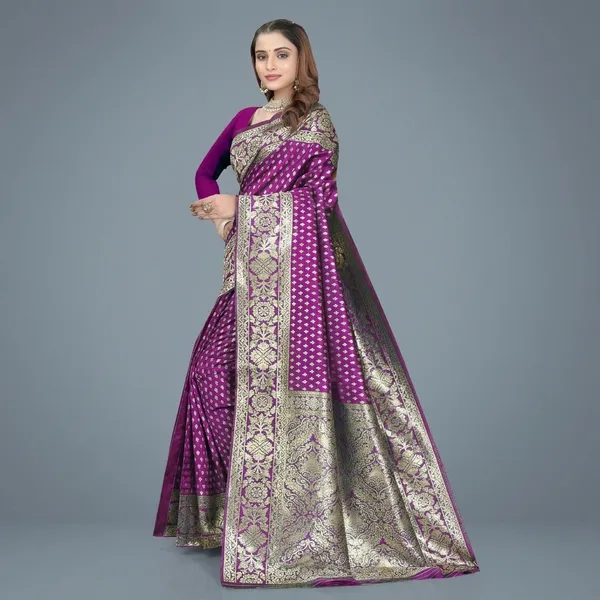 Purple_Silk_And_Polyester_Saree_With_Blouse_Piece_For_Women