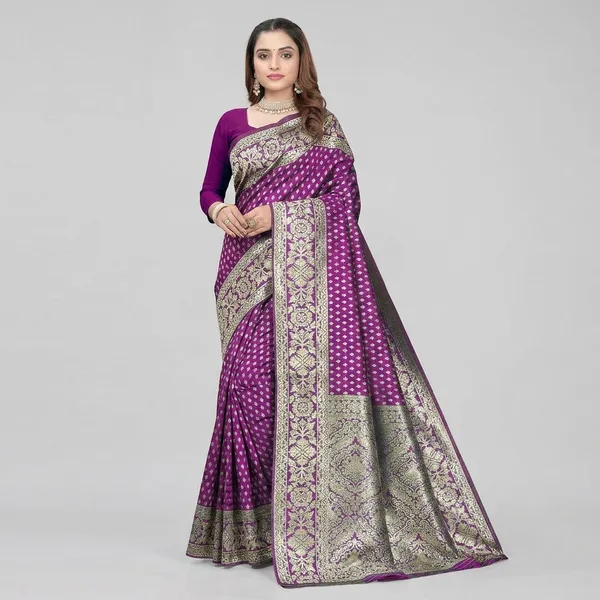 Purple_Silk_And_Polyester_Saree_With_Blouse_Piece_For_Women
