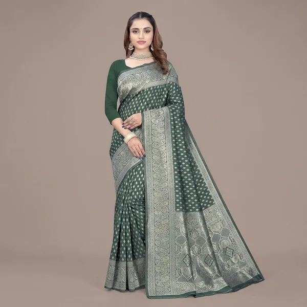 Green_Silk_And_Polyester_Saree_With_Blouse_Piece_For_Women