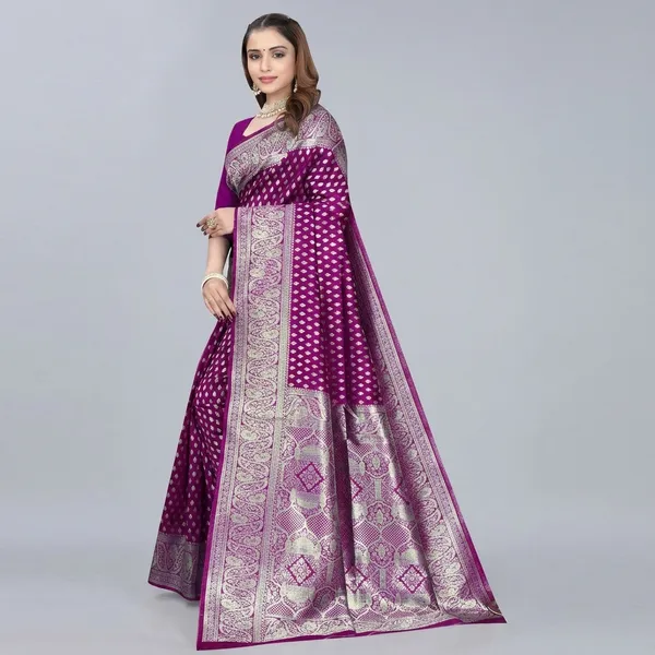 Purple_Silk_And_Polyester_Saree_With_Blouse_Piece_For_Women