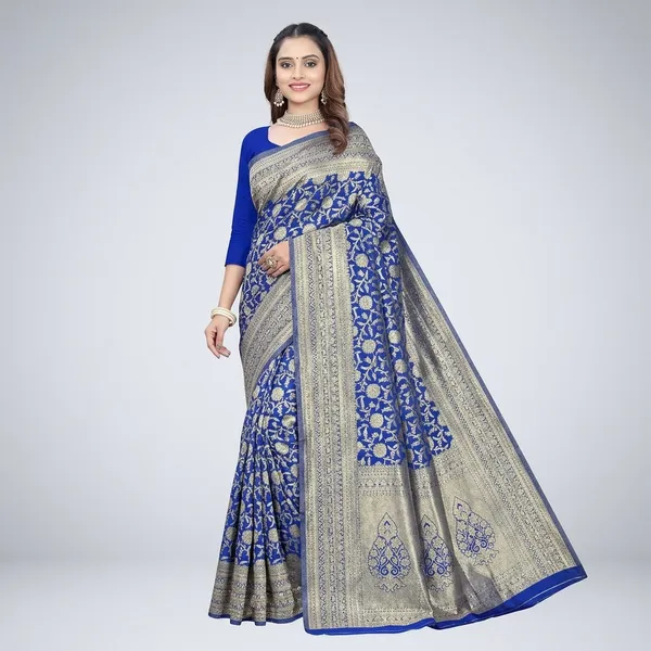 Blue_Silk_And_Polyester_Saree_With_Blouse_Piece_For_Women