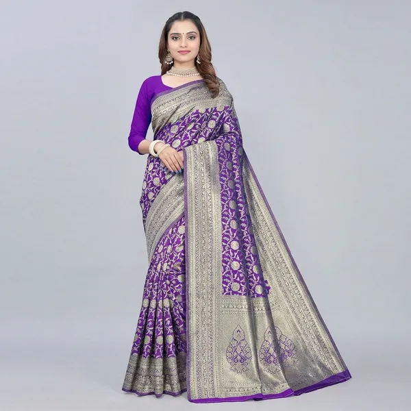 Purple_Silk_And_Polyester_Saree_With_Blouse_Piece_For_Women