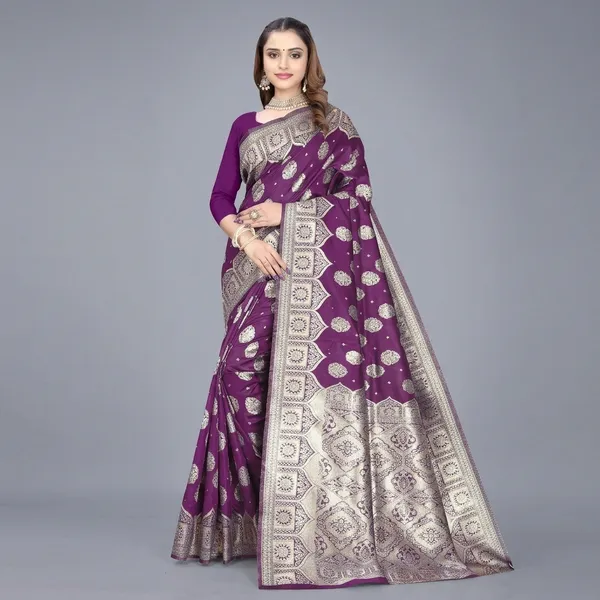 Purple_Silk_And_Polyester_Saree_With_Blouse_Piece_For_Women