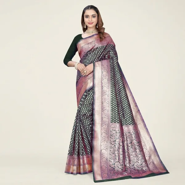 Black_Silk_And_Polyester_Saree_With_Blouse_Piece_For_Women