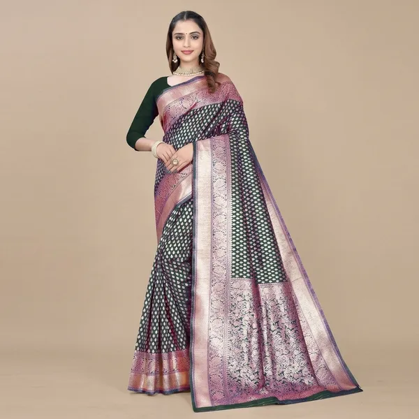 Black_Silk_And_Polyester_Saree_With_Blouse_Piece_For_Women