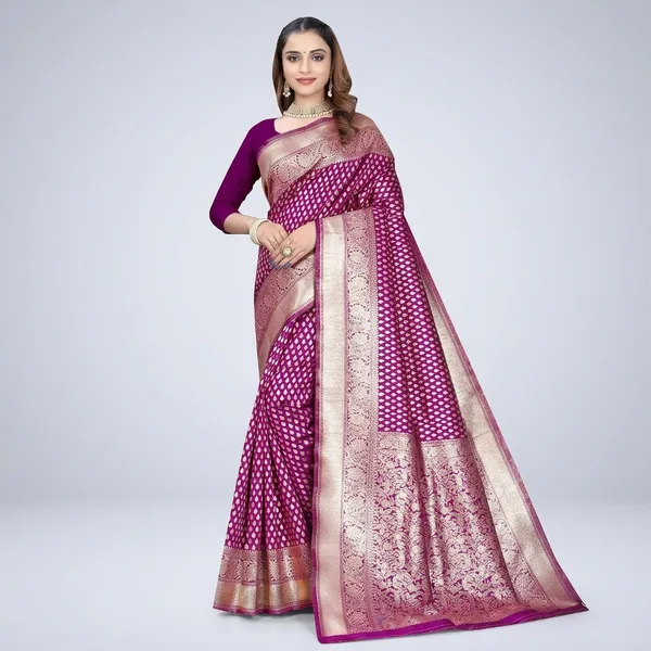 Magenta_Silk_And_Polyester_Saree_With_Blouse_Piece_For_Women