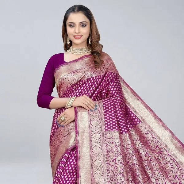 Magenta_Silk_And_Polyester_Saree_With_Blouse_Piece_For_Women
