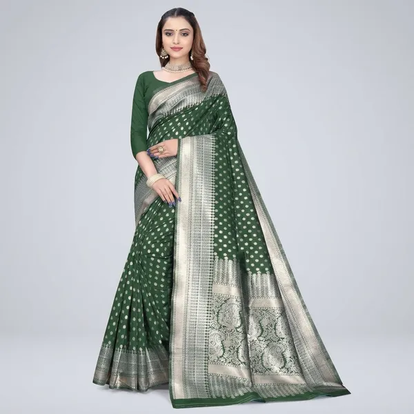 Green_Silk_And_Polyester_Saree_With_Blouse_Piece_For_Women