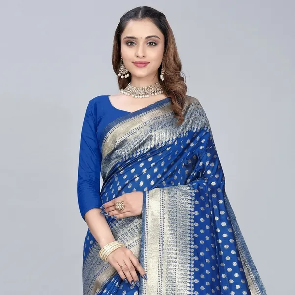Blue_Silk_And_Polyester_Saree_With_Blouse_Piece_For_Women