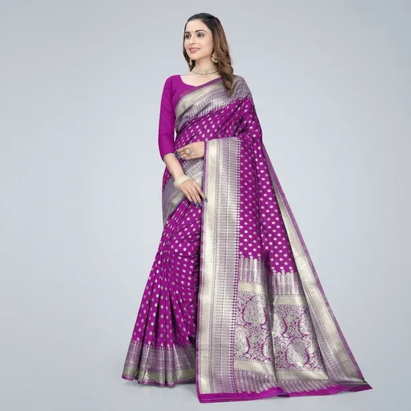 Purple_Silk_And_Polyester_Saree_With_Blouse_Piece_For_Women