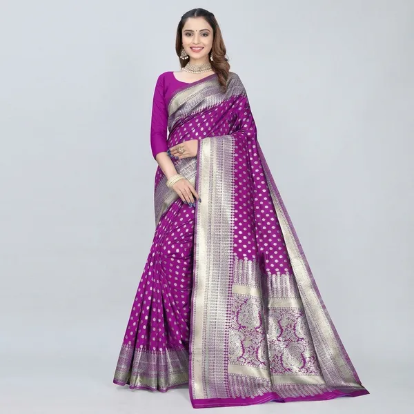 Purple_Silk_And_Polyester_Saree_With_Blouse_Piece_For_Women