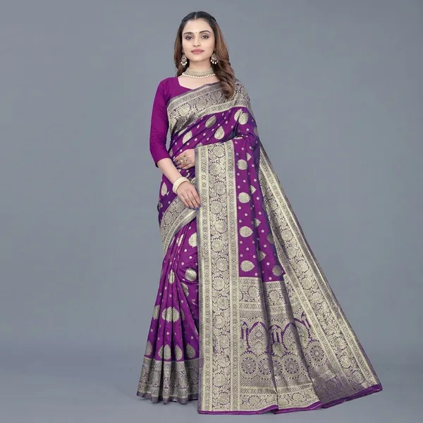 Purple_Silk_And_Polyester_Saree_With_Blouse_Piece_For_Women