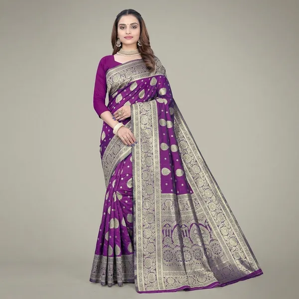 Purple_Silk_And_Polyester_Saree_With_Blouse_Piece_For_Women