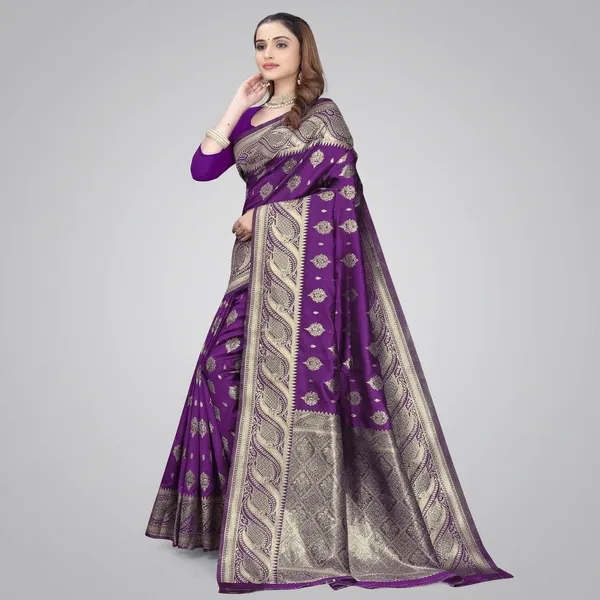 Purple_Silk_And_Polyester_Saree_With_Blouse_Piece_For_Women