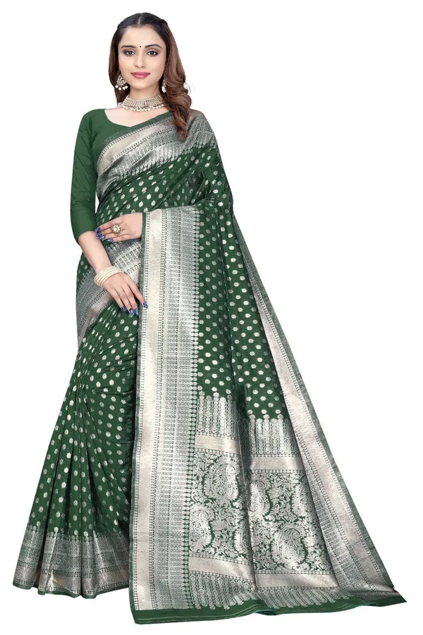 Green_Silk_And_Polyester_Saree_With_Blouse_Piece_For_Women