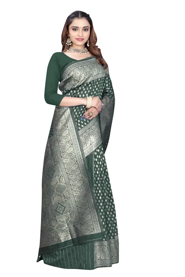 Green_Silk_And_Polyester_Saree_With_Blouse_Piece_For_Women