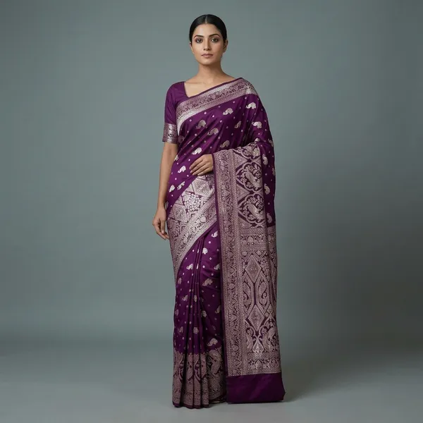 Purple_Silk_And_Polyester_Saree_With_Blouse_Piece_For_Women