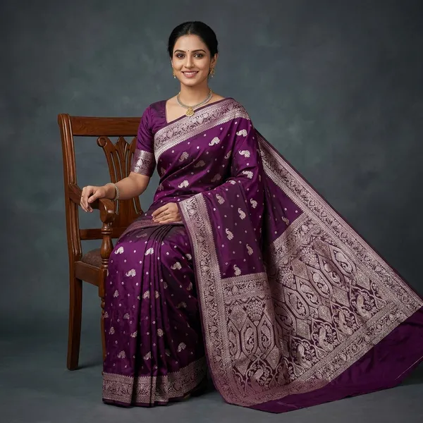 Purple_Silk_And_Polyester_Saree_With_Blouse_Piece_For_Women