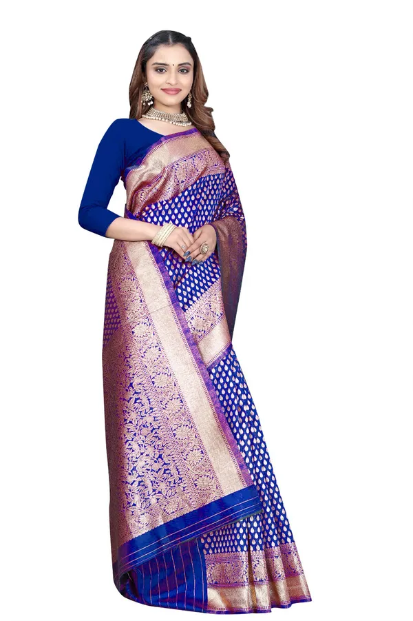 Blue_Silk_And_Polyester_Saree_With_Blouse_Piece_For_Women
