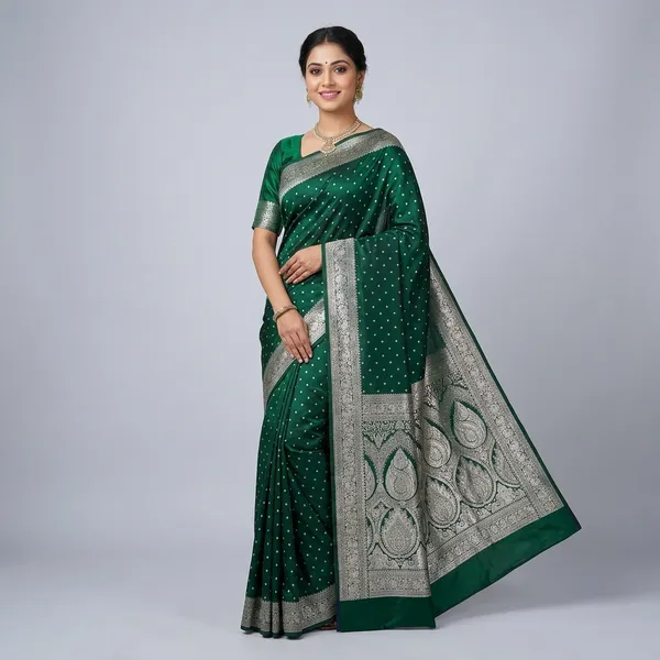 Green_Silk_And_Polyester_Saree_With_Blouse_Piece_For_Women