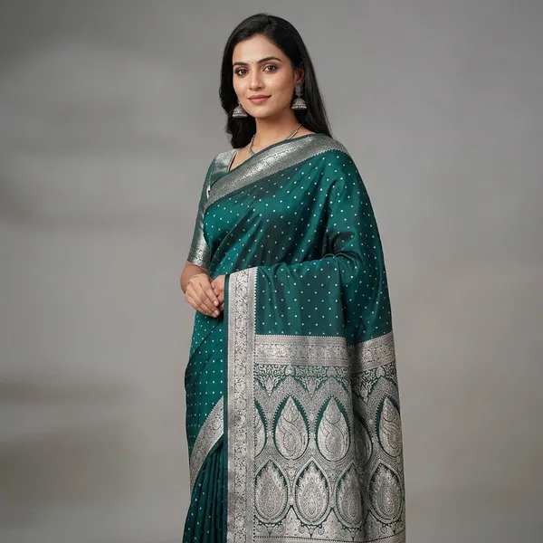 Green_Silk_And_Polyester_Saree_With_Blouse_Piece_For_Women