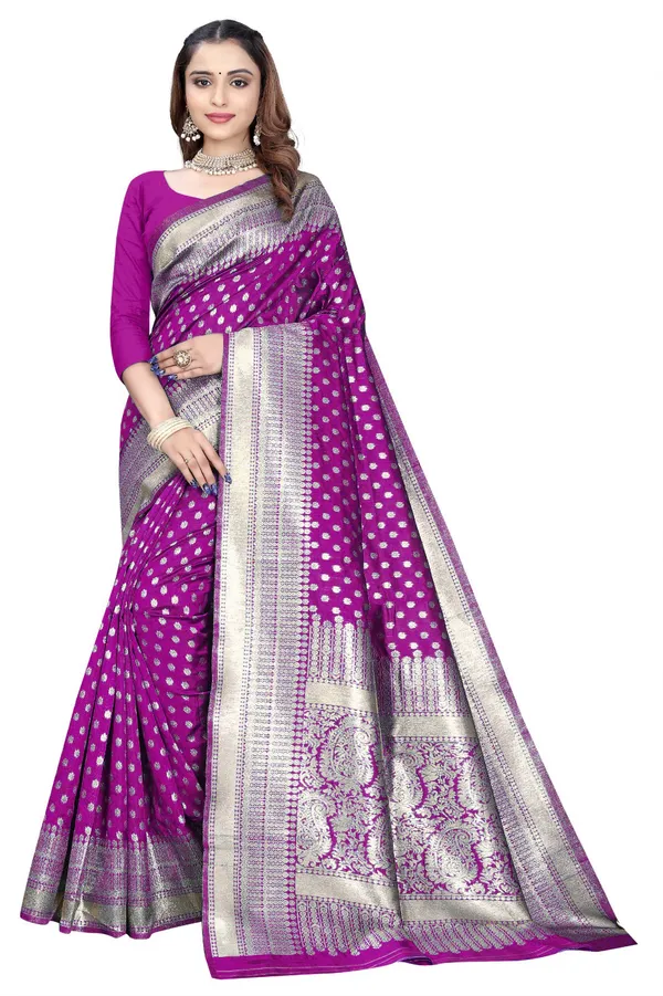 Purple_Silk_And_Polyester_Saree_With_Blouse_Piece_For_Women