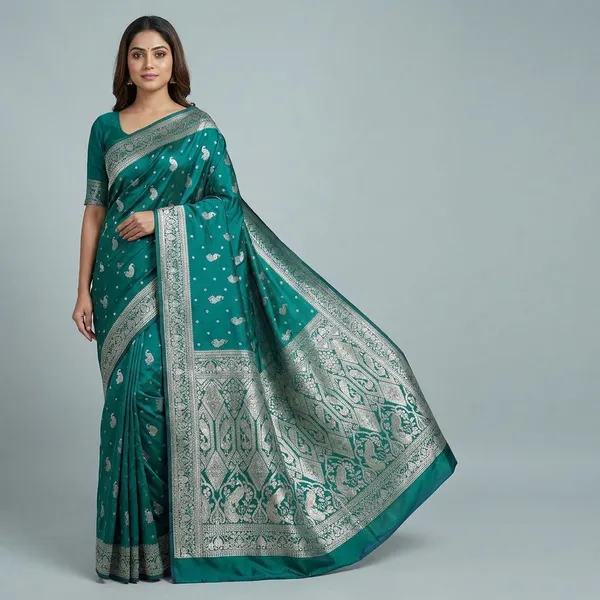 Green_Silk_And_Polyester_Saree_With_Blouse_Piece_For_Women