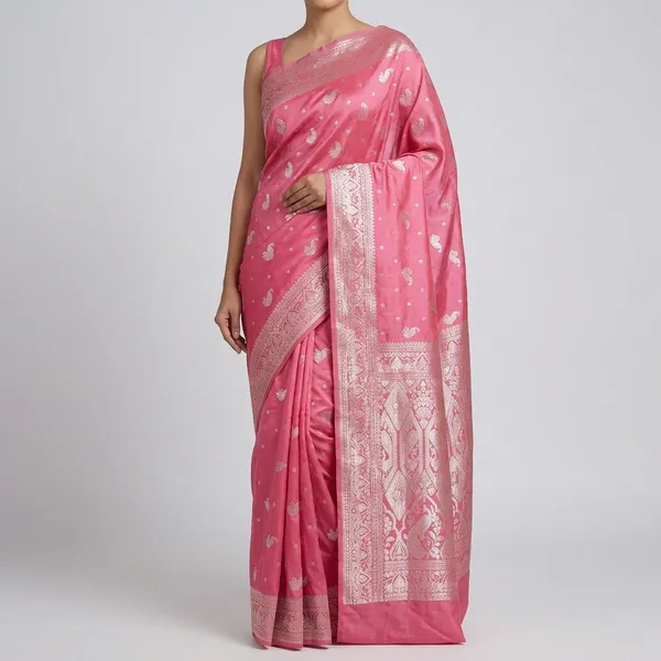 Pink_Silk_And_Polyester_Saree_With_Blouse_Piece_For_Women